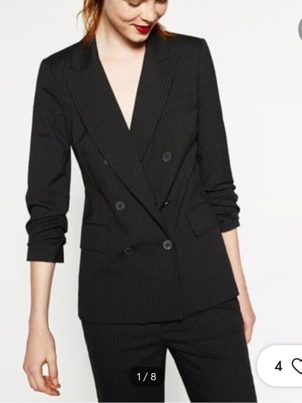 Zara Black Pinstripe Double-Breasted Blazer